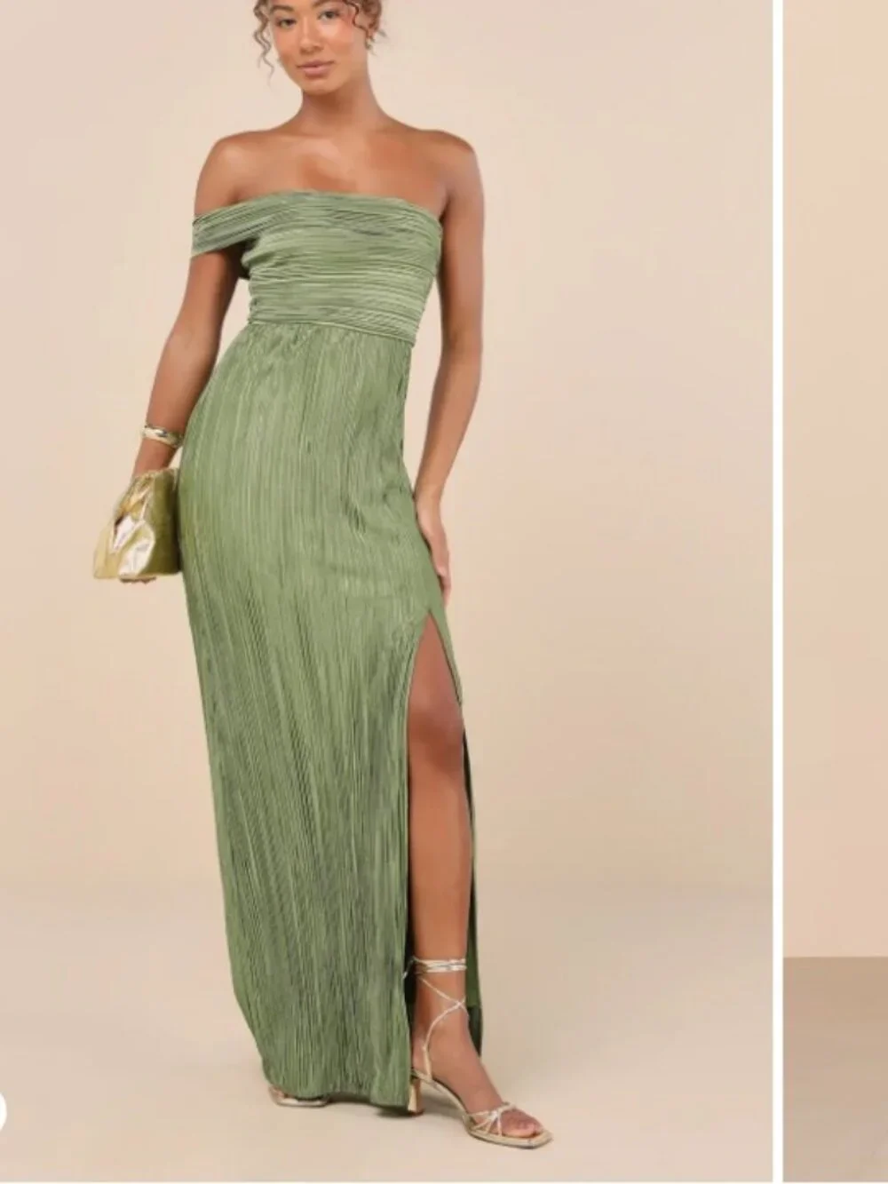 Lulu's Poised Performance Olive Green Plisse One-Shoulder Maxi Dress - Size Med
